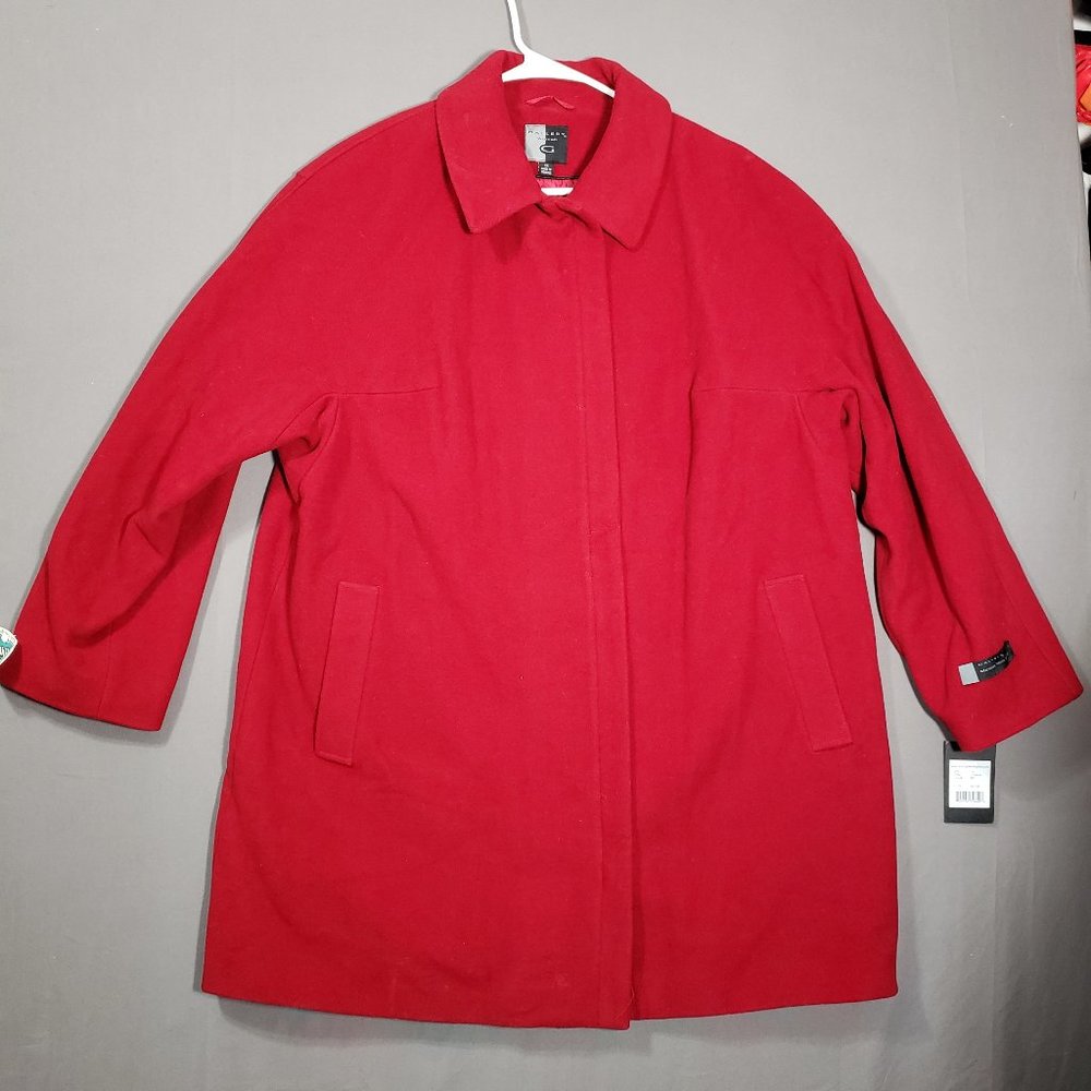 Gallery Women Red Zip Pea Coat Jacket, Merino Wool Blend, Size 1X, NWT